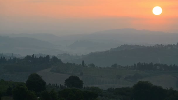 Krajina Při Východu Slunce Blízkosti San Gimignano Toskánsko Itálie — Stock video