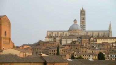 Siena havadan panoramik görüntü. Katedral Duomo dönüm noktası. Toskana, İtalya.