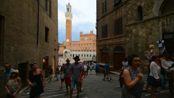 Siena Italy Ιουλίου 2015 Πλατεία Campo Τον Πύργο Mangia Ορόσημο — Αρχείο Βίντεο