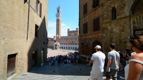 Siena Italy Ιουλίου 2015 Πλατεία Campo Τον Πύργο Mangia Ορόσημο — Αρχείο Βίντεο