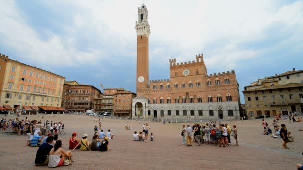 Siena Itálie Červenec 2015 Campo Square Mangia Tower Dominantou Sieny — Stock video