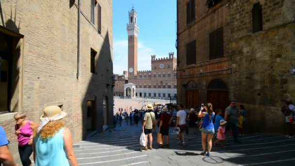 Siena Italia Luglio 2015 Piazza Campo Con Torre Mangia Punto — Video Stock