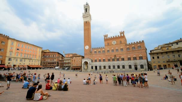 Siena Italy Ιουλίου 2015 Πλατεία Campo Τον Πύργο Mangia Ορόσημο — Αρχείο Βίντεο