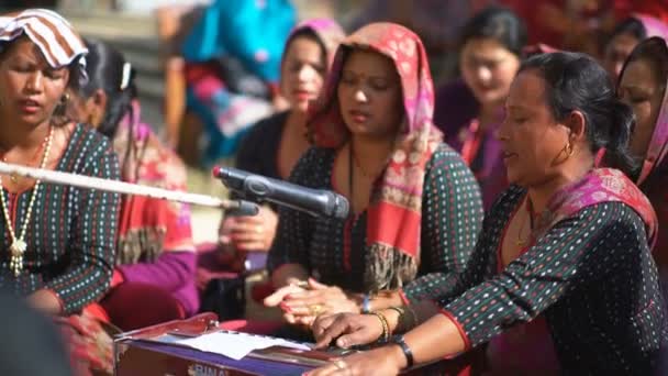 Panauti Nepal 20Th December 2017 Women Singing Play Harmonium Celebration — 图库视频影像