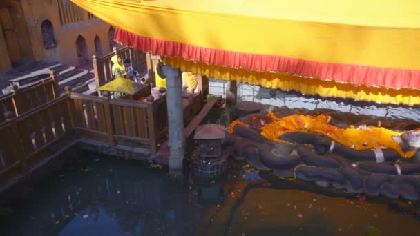 Kathmandu Nepal Diciembre 2017 Interior Del Templo Budhanilkantha Con Buda — Vídeo de stock