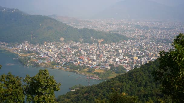 Luchtfoto Van Het Pokhara Nad Phewa Meer Nepal Azië — Stockvideo