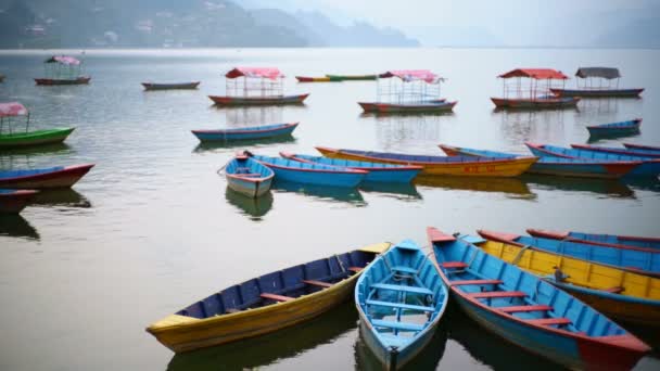 Pokhara Nepal Grudnia 2017 Kolorowe Łodzie Jeziorze Phewa Pokhara Nepal — Wideo stockowe