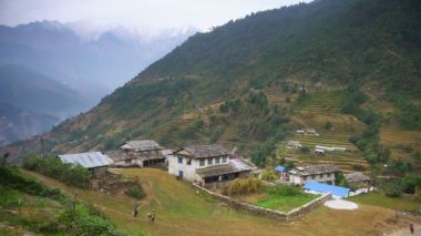 Annapurna ana kampı. Tolka, Nepal, Asya 'nın genel manzarası.