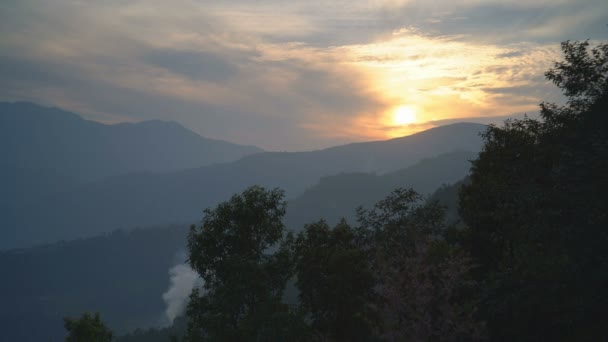 Caminata Campamento Base Annapurna Vista Cima Montaña Machapuchare Atardecer Nepal — Vídeo de stock