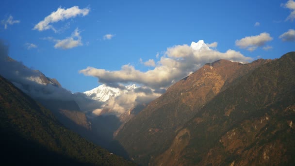 Annapurna Base Camp Trek View Summit Mountain Machapuchare Sunset Nepal — Stock Video