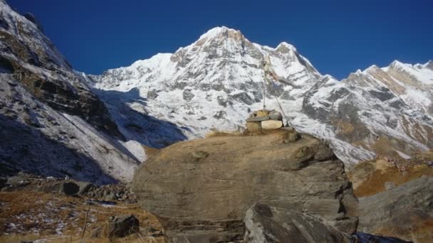 Vista Montaña Machapuchare Desde Campamento Base Annapurna Nepal Circuito Annapurna — Vídeo de stock