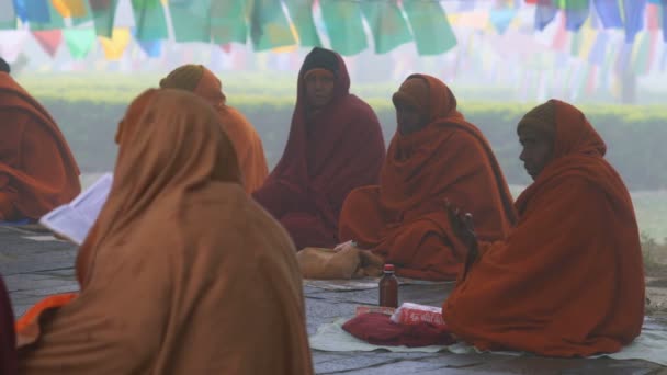 Lumbini Nepal Diciembre 2017 Monjes Orantes Templo Lumbini Nepal Asia — Vídeo de stock