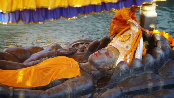 Катманду Непал Вересня 2017 Інтер Буддійського Храму Напівлежачим Буддою Буддійським — стокове відео