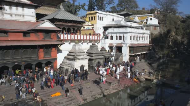 Kathmandu Nepal Prosince 2017 Cremation Shore River Pashupatinath Temple Kathmandu — Stock video