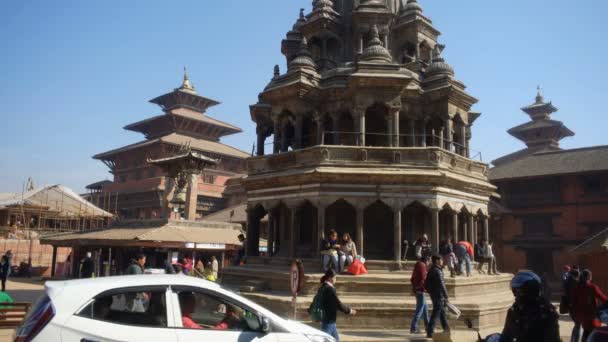 Патан Непал Декабря 2017 Туристы Местные Жители Площади Дурбар Патане — стоковое видео