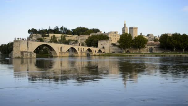 Pont St Benezet och Rhone floden — Stockvideo