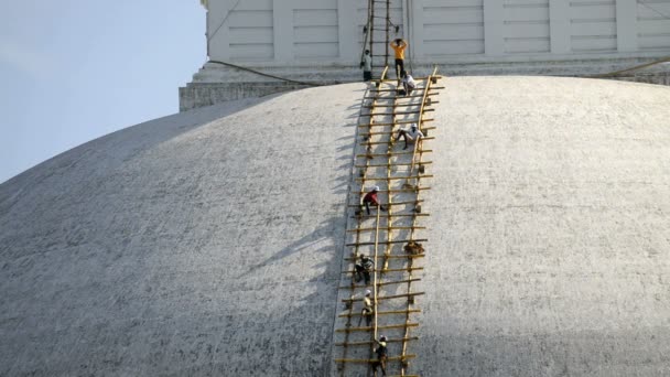 Homens realizaram reparos em Stupa — Vídeo de Stock