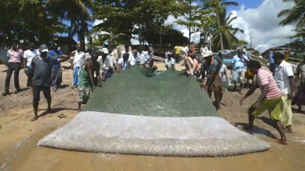 Fishermen pull net from the ocean — Stock Video