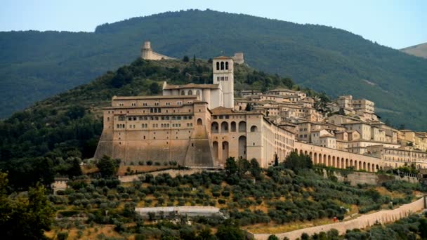Panorama van Assisi met kathedraal — Stockvideo