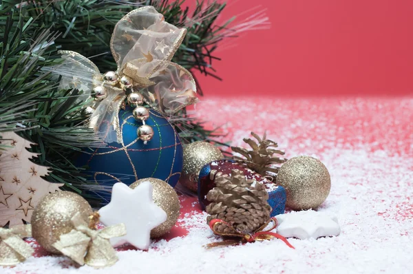 Decorations for the Christmas and New Year, shiny toys, cones — Stock Photo, Image