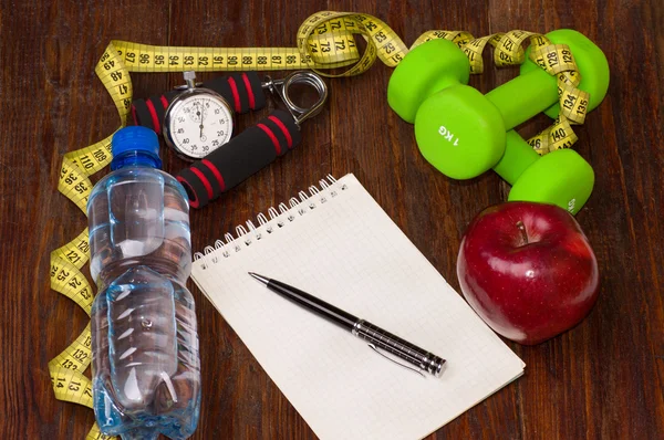 Workout and fitness dieting copy space diary. Healthy lifestyle concept. — Stock Photo, Image