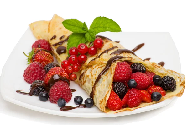 Crepes With Berries and Chocolate topping — Stock Photo, Image