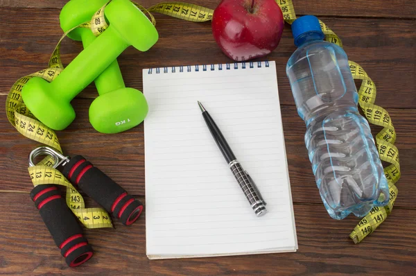 Training en fitness dieet kopiëren ruimte dagboek. Gezonde levensstijl concept. — Stockfoto