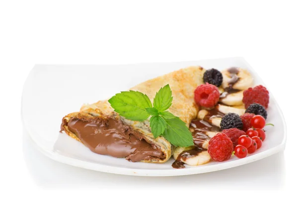 Crepes com creme de chocolate e banana — Fotografia de Stock