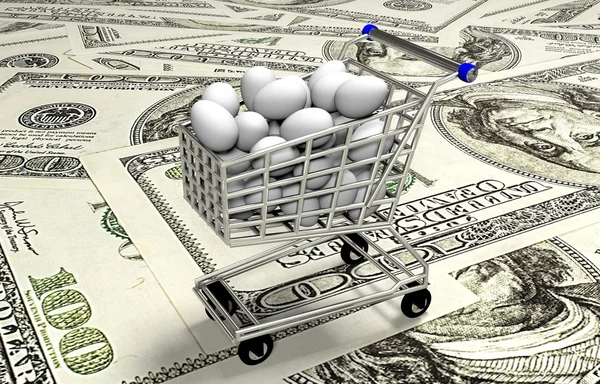 Huevos en el carrito de la compra, ilustración 3D —  Fotos de Stock