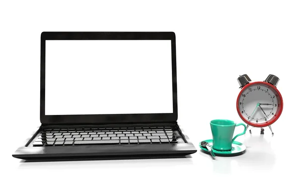 Laptop ve çalar saat, 3d çizim — Stok fotoğraf