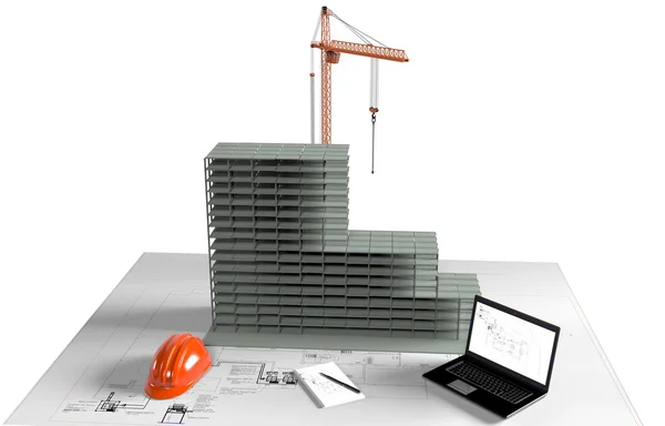 model ev altında inşaat, bilgisayar, inşaat kask, 3d görselleştirme