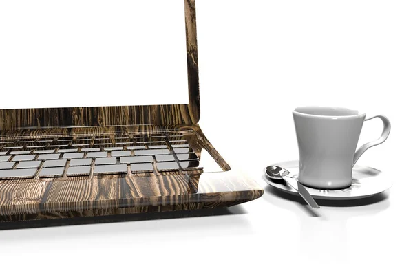 Laptop és ébresztőóra, 3D-s illusztráció — Stock Fotó
