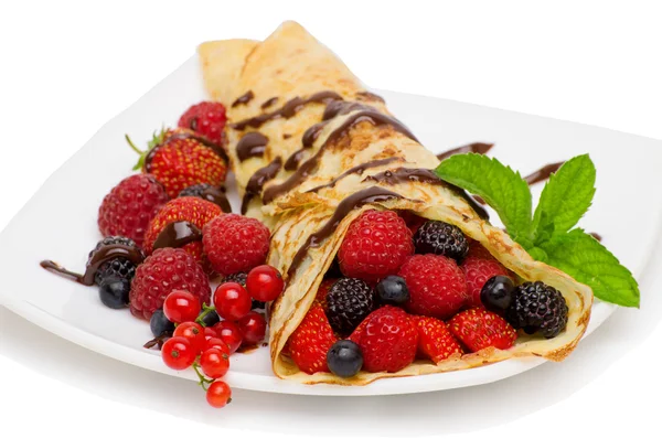 Crepes With Berries and Chocolate topping — Stock Photo, Image