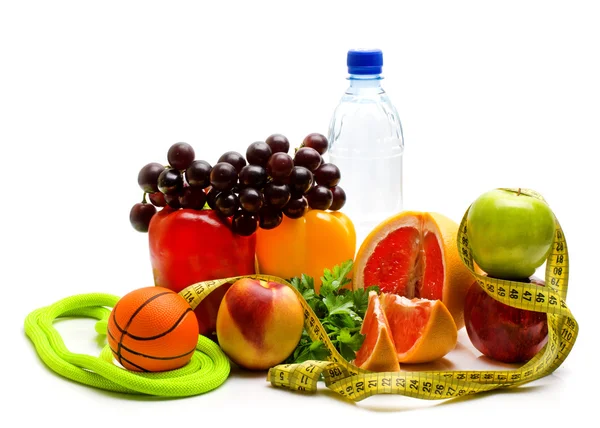 Fitnessapparatuur en gezonde voeding — Stockfoto