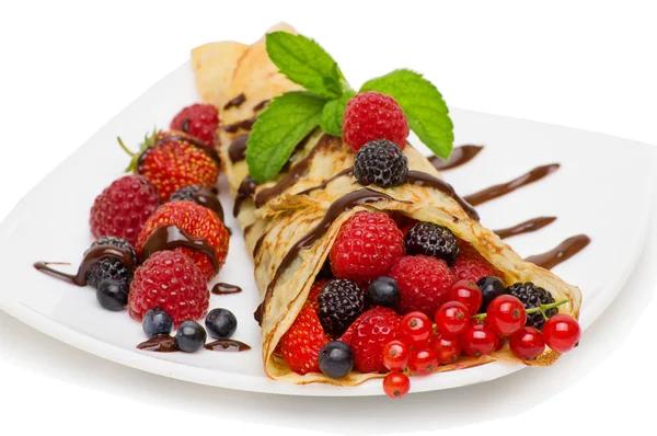 Crepes With Berries and Chocolate topping — Stock Photo, Image