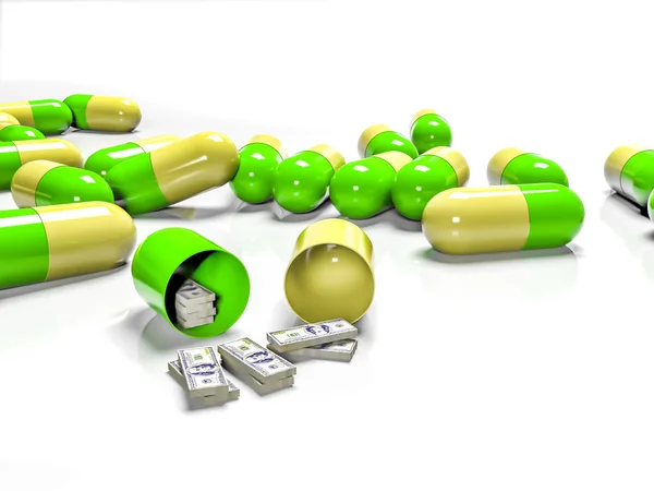 Comprimidos de notas, como o conceito pago e medicamento caro, renderização 3D — Fotografia de Stock