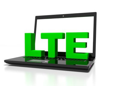 sembolü Lte bir dizüstü bilgisayar, yüksek hızda kablosuz iletişim kavramı, 3d render