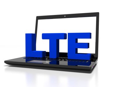 sembolü Lte bir dizüstü bilgisayar, yüksek hızda kablosuz iletişim kavramı, 3d render