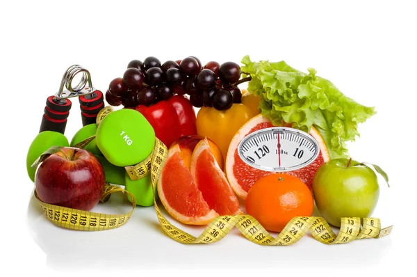 Fitnessapparatuur en gezonde voeding — Stockfoto