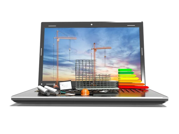 Proje tasarlama. Berabere ve laptop. Kavramı, 3d render