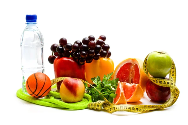 Fitnessapparatuur en gezonde voeding — Stockfoto