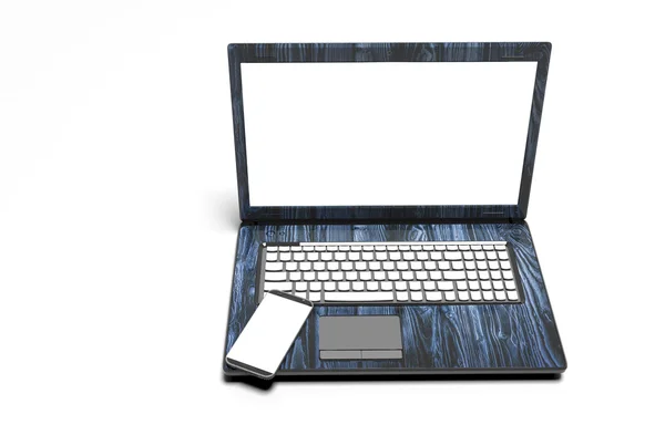 Laptop, telefone celular - isolado no branco com caminho de recorte, renderização 3d — Fotografia de Stock