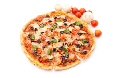 Jambonlu, biberli ve zeytinli pizza