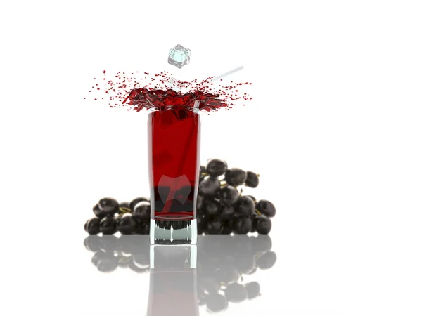 Glas roter Traubensaft mit Früchten isoliert auf weißem, 3D-Render — Stockfoto