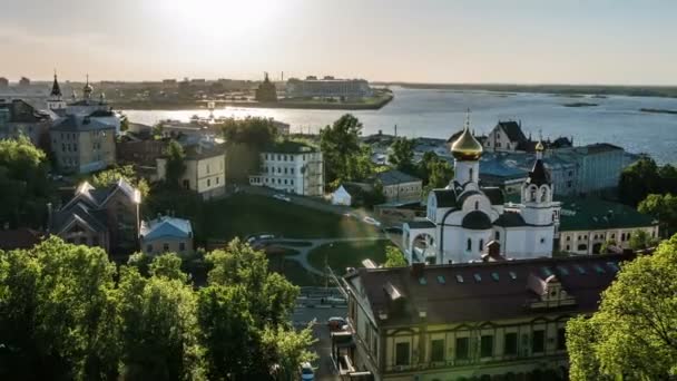 Nizhny Novgorod, Russia.Day time-lapse, View of the Volga River, the confluence of the Oka and Volga, the Nizhny Novgorod Arrow, the mouth of the Oka. — 비디오