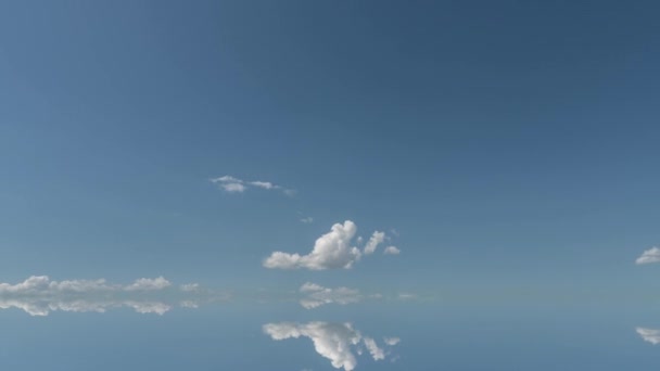 Futuristischer Hintergrund bestehend aus Zeitraffer-Clip weißer, flauschiger Wolken über blauem Himmel und deren Spiegelung, Videoschleife — Stockvideo