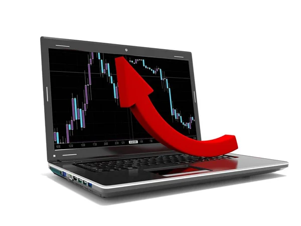 Finanční výtah koncept na obrazovce notebooku 3d vykreslení — Stock fotografie