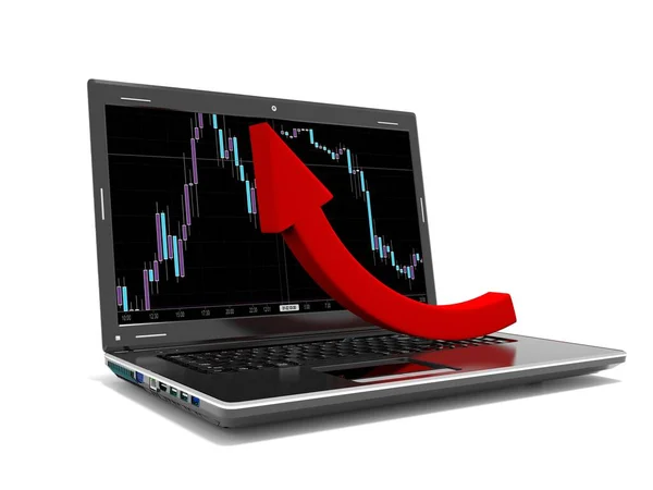 Financial lift concept on laptop screen 3d render Royalty Free Stock Images