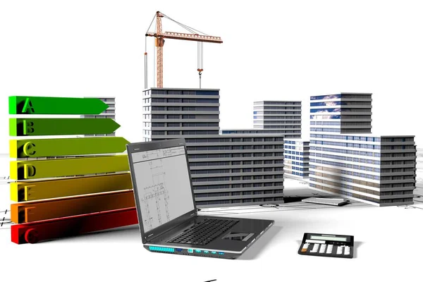 Microdistretto di costruzione con elementi di sviluppo di oggetti di costruzione Immagine Stock