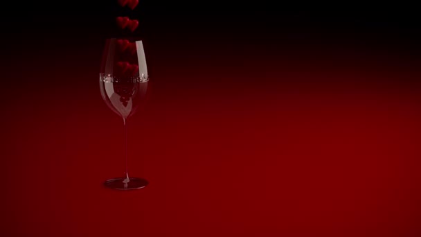 Καρδιές πέφτουν σε ένα ποτήρι με την επιγραφή Ημέρα του Αγίου Βαλεντίνου, όμορφο 3d animation — Αρχείο Βίντεο